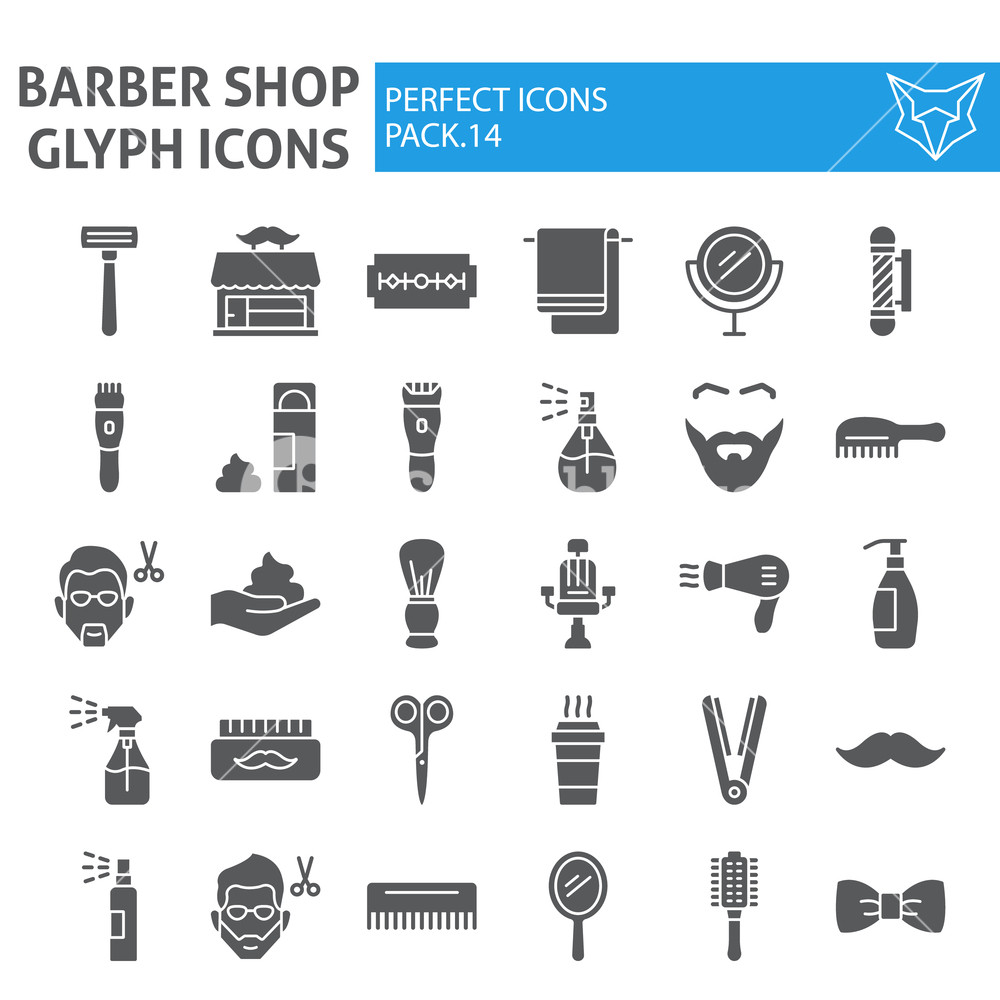 1000x1000 Barber Shop Glyph Icon Set, Hairstyle Symbols Collection, Vector