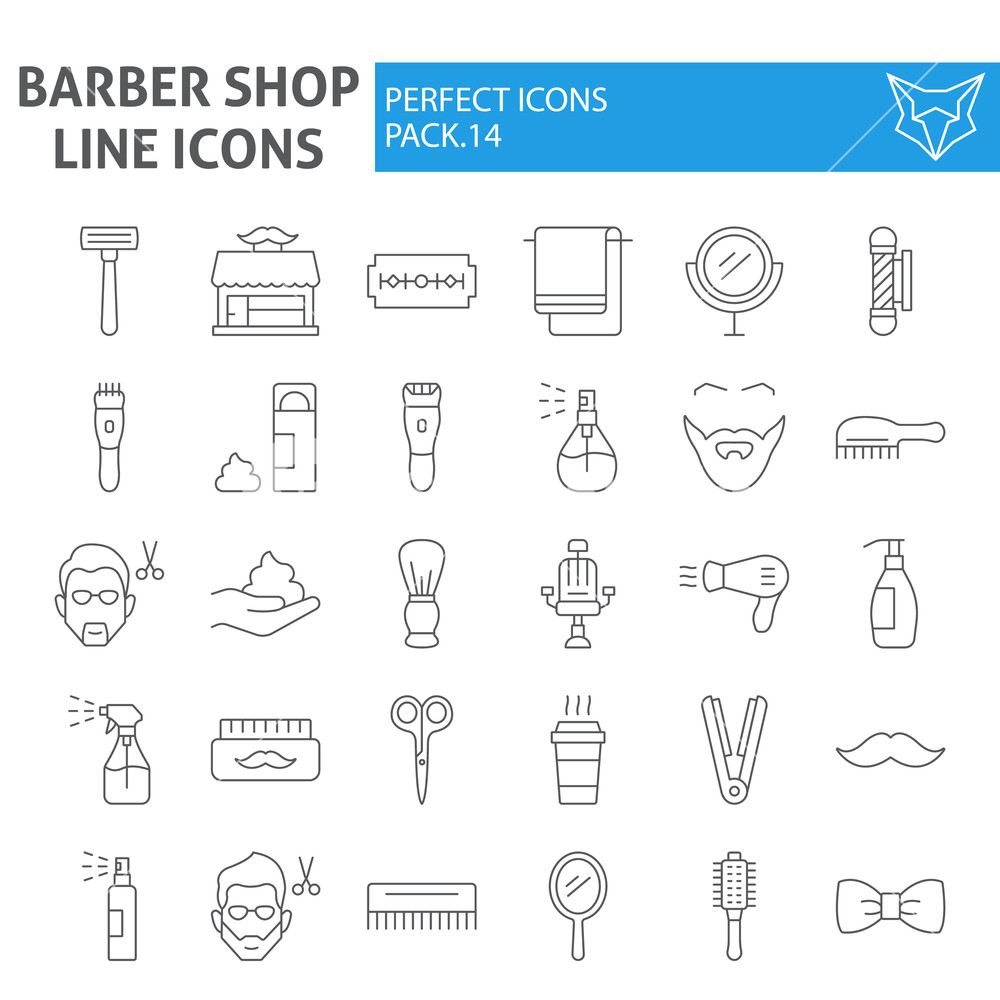 1000x1000 Barber Shop Thin Line Icon Set, Hairstyle Symbols Collection