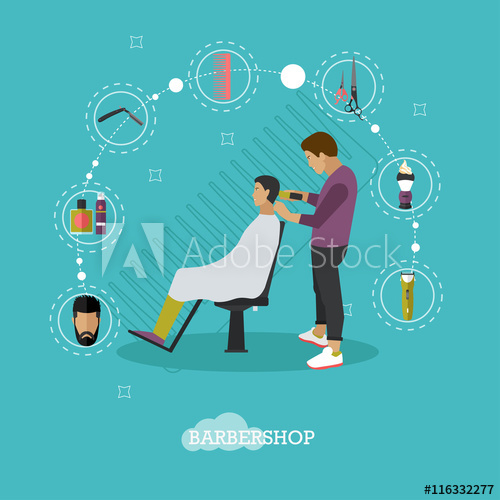 500x500 Barbershop Concept Vector Illustration In Flat Style Hair Salon