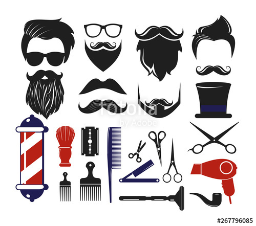 500x442 Vector Illustration Set Of Barber Shop Icons, Elements For Man S