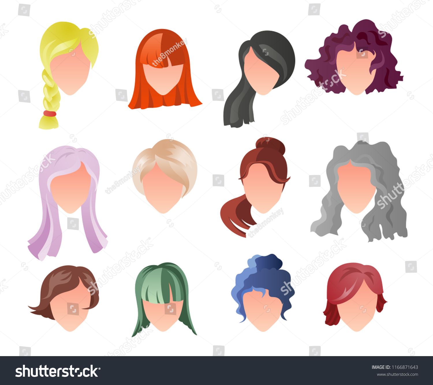 1500x1333 Hairstyle Silhouette Set Woman, Girl, Female Hair, Face Beauty