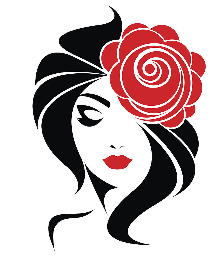 761x900 Long Hair Style Icon, Logo Women Face With Rose