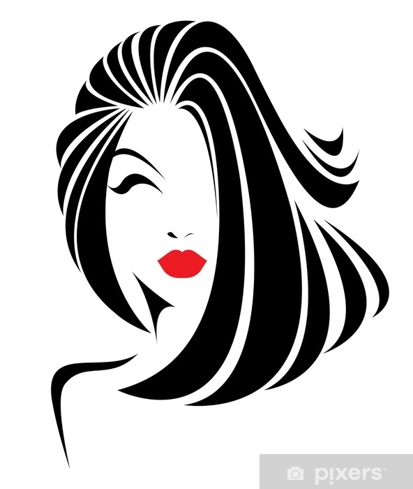 592x700 Women Long Hair Style Icon, Logo Women Face On White Background