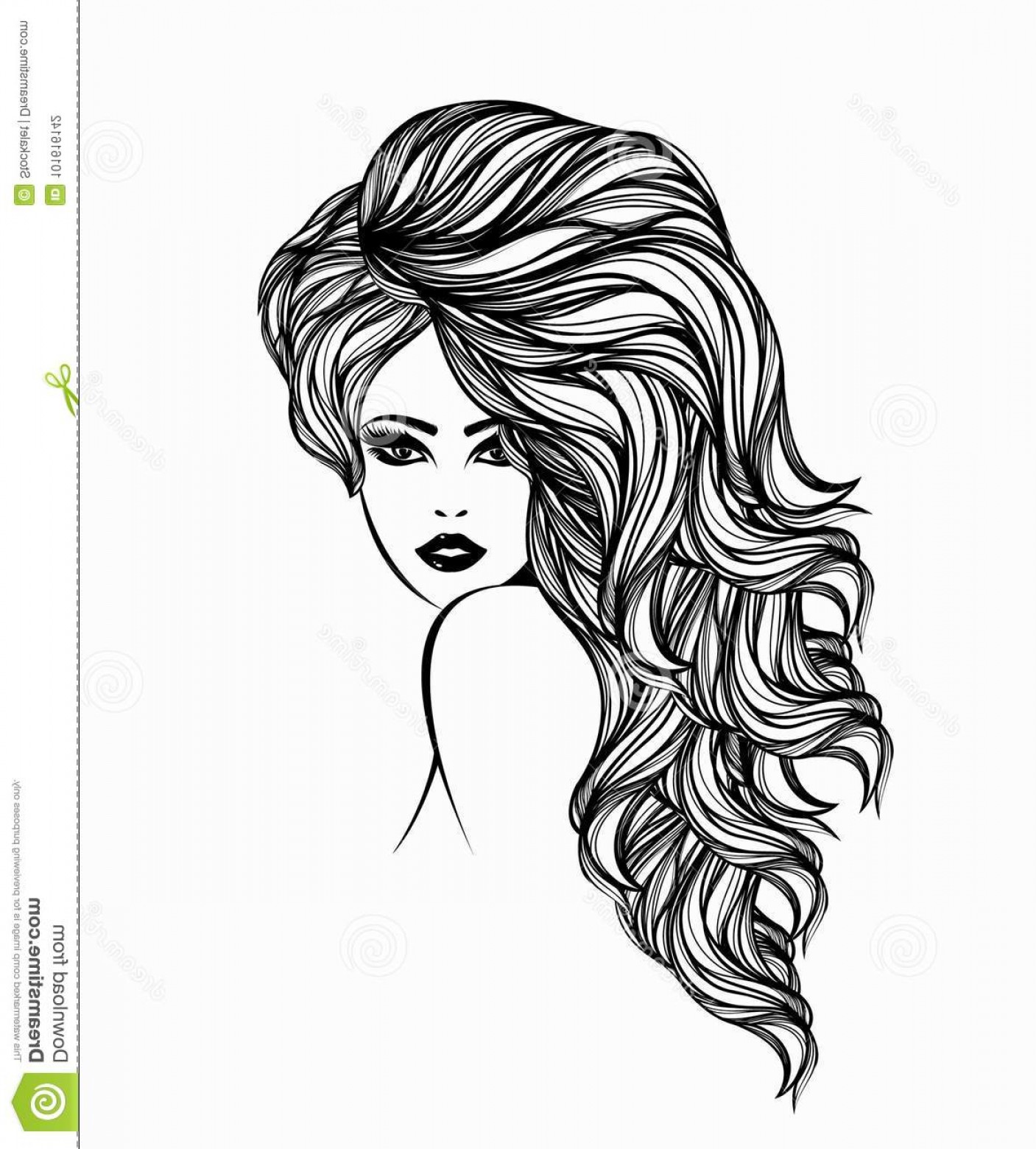 1407x1560 Beautiful Woman Long Wavy Hair Bold Makeup Vector Illustration