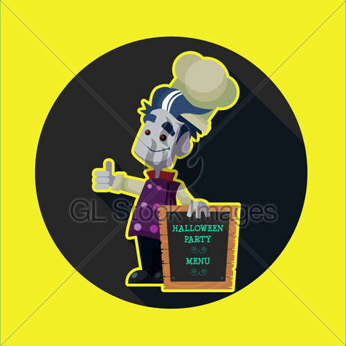 500x500 Round Flat Vector Icon With Vampire Cook And Kitchenware Gl