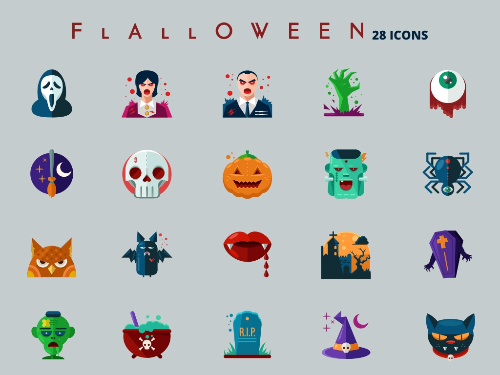 1024x768 Flat Detailed Halloween Icons