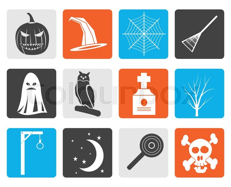800x648 Black Halloween Icon Pack With Bat, Stock Vector Colourbox