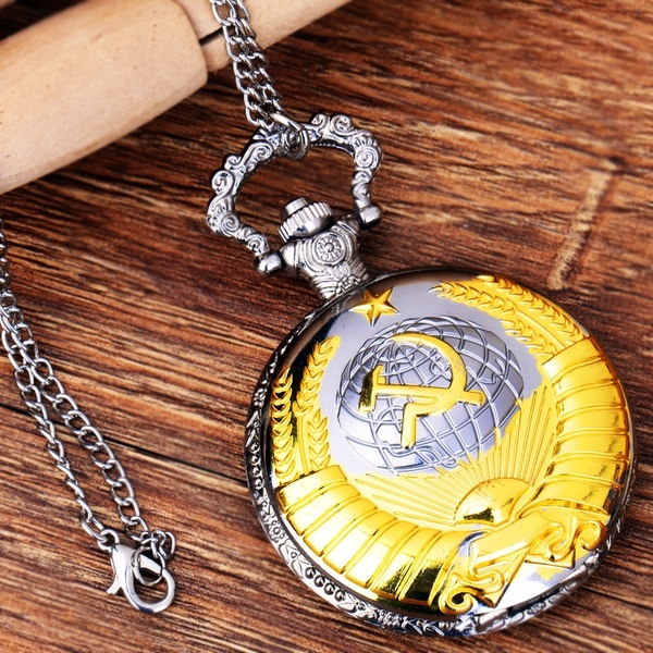 600x600 Silver Gold Color Hammer And Sickle Icon Watch Quartz Pocket Watch