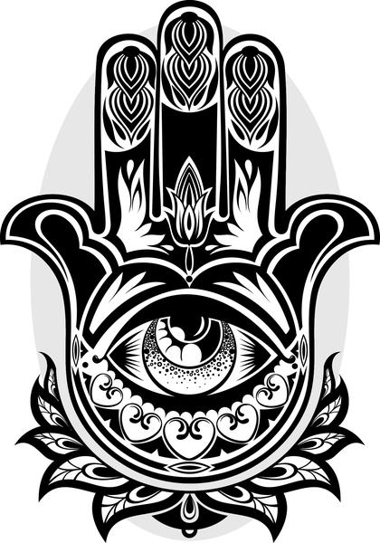 Pretty Black And White Ornate Lotus Flower Hamsa Hand Icon Vinyl 420x600 Pretty Black And White Ornate Lotus Flower Hamsa Hand Icon Vinyl