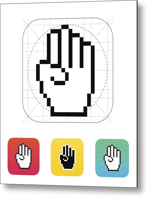 494x663 Four Fingers Pixel Hand Cursor Icon Metal Print