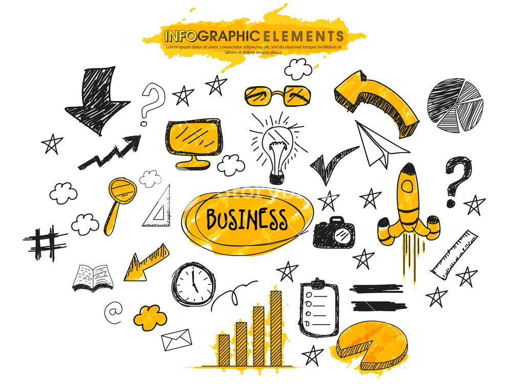 1000x750 Business Infographic Elements With Various Creative Hand Drawn