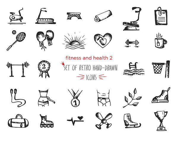 600x483 Hand Drawn Sketch Fitness And Health Icon Set Art Print