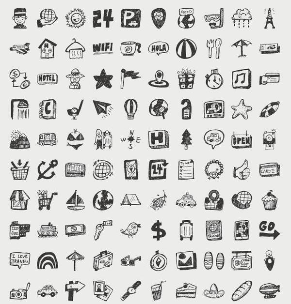 600x628 Hand Drawn Travel Icons Set Free Download