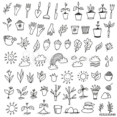 500x500 Nature Icons Set, Hand Drawn Doodle Collection Of Nature Signs