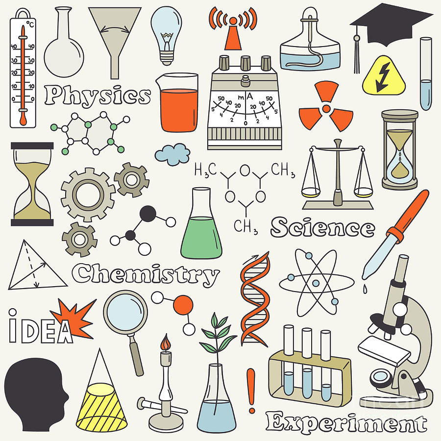 900x900 Science Icon Set Hand Drawn Doodle Digital Art