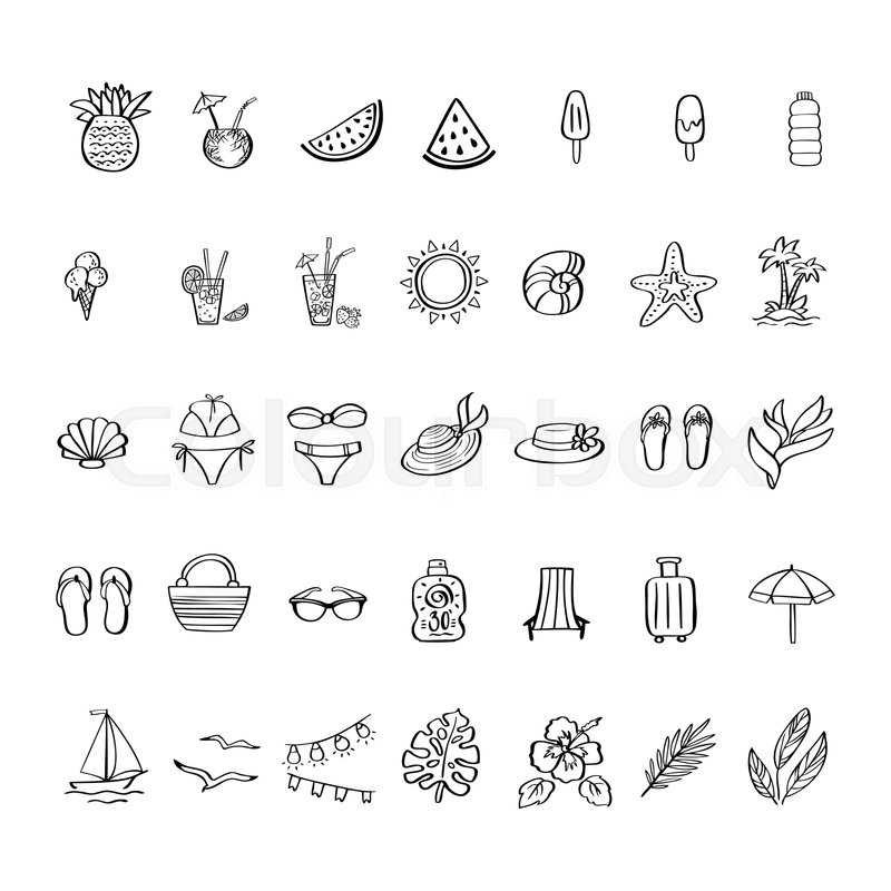 800x800 Summer Vacation Hand Drawn Icon Set In Stock Vector Colourbox
