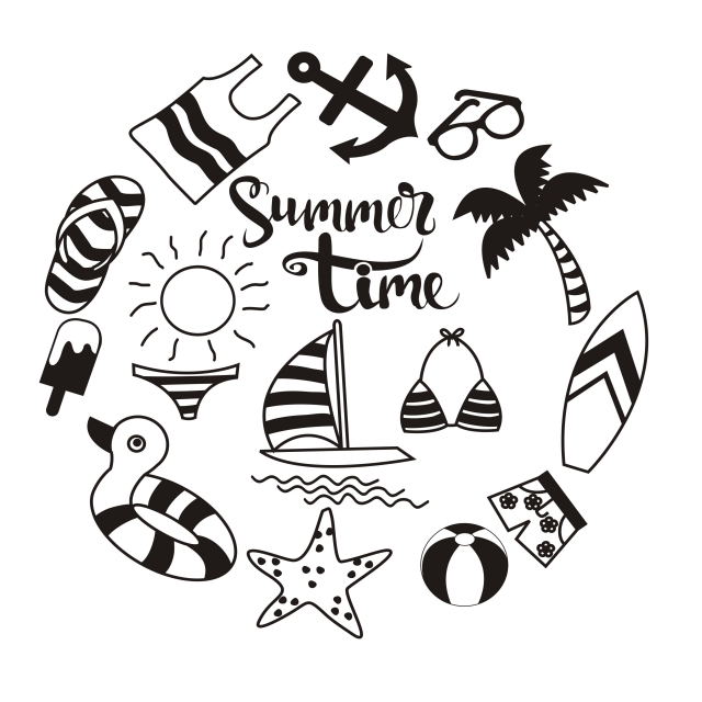 640x640 Summertime Hand Drawn Icon Set On Circle Shape, Summer, Hand