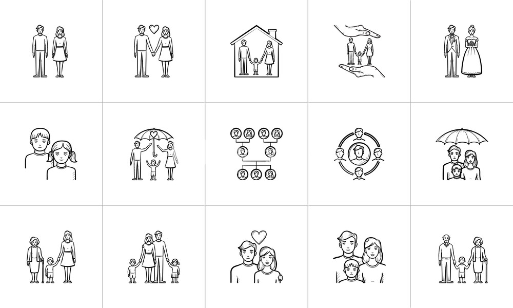 1000x600 Wedding And Family Hand Drawn Sketch Icon Set Royalty Free Stock