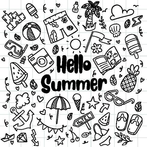 490x490 Hand Drawn Summer Beach Doodles Isolated Vector Symbols