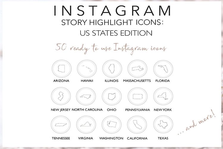 750x500 Instagram Story Highlights Us States Icons, Hand Drawn