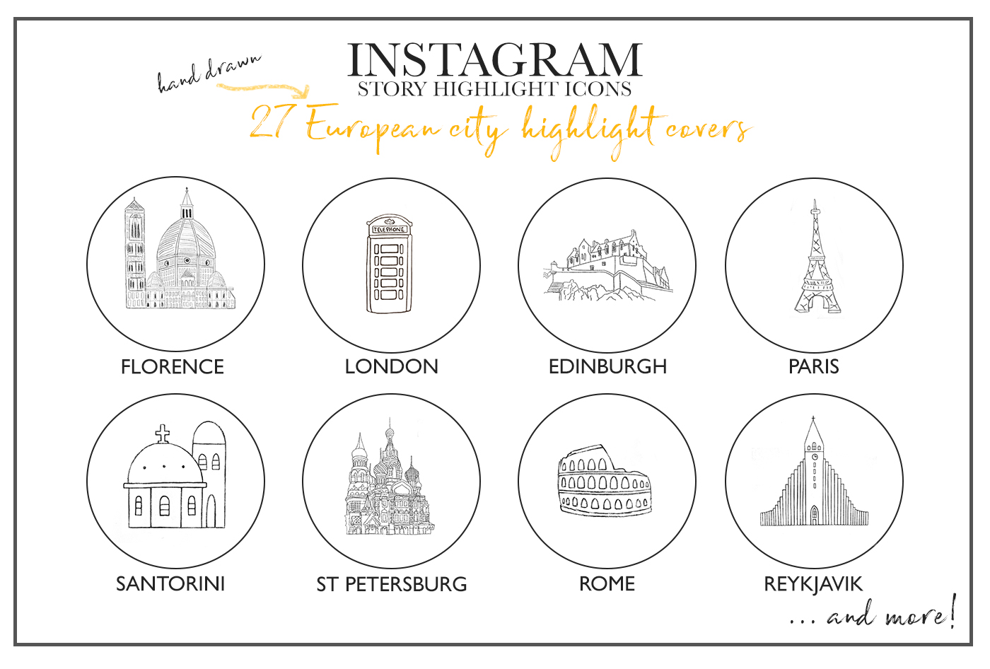 1400x946 Hand Drawn Europe Instagram Icons Graphic
