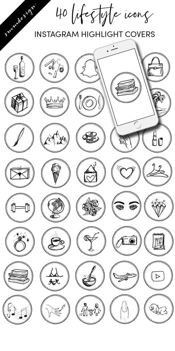 570x1140 Instagram Story Highlight Icons Lifestyle Hand Drawn Insta Etsy