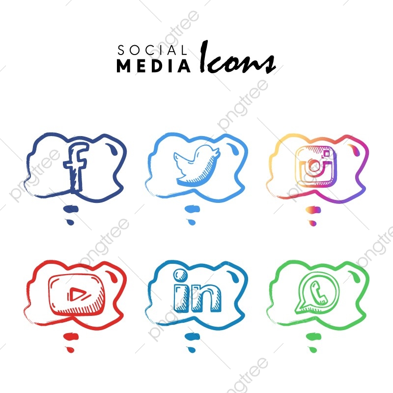 800x800 Creative Hand Drawn Social Media Icons Set, Logo, Icon, Hand Png