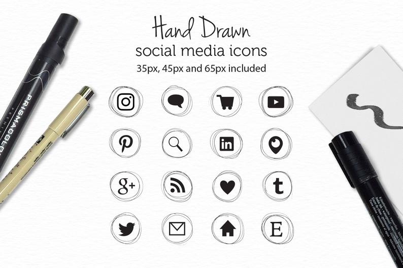 794x528 Hand Drawn Social Media Icons Website And Blog Icons Blog Etsy