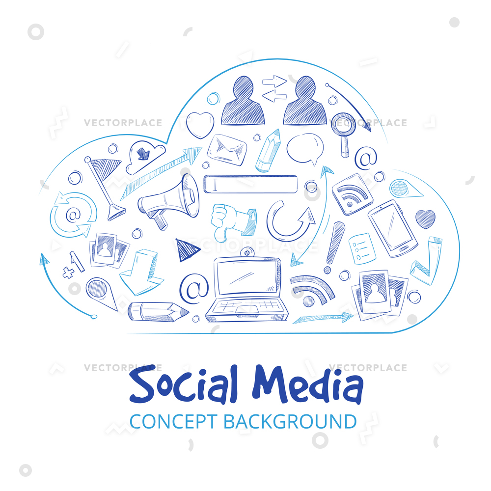 1000x1000 Hand Drawn Social Media Network Doodle Vector Illustration