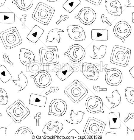 450x470 Seamless Pattern Of Hand Drawn Social Media Icons Vector Seamless