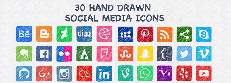 760x274 Hand Drawn Social Media Icons