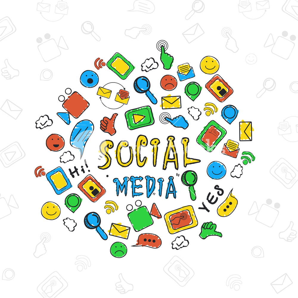 1000x1000 Set Of Colorful Hand Drawn Social Media Icons Royalty Free Stock