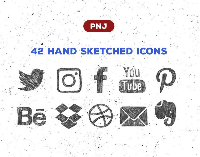 794x622 Hand Drawn Social Media Icons Social Media Buttons Blog Etsy