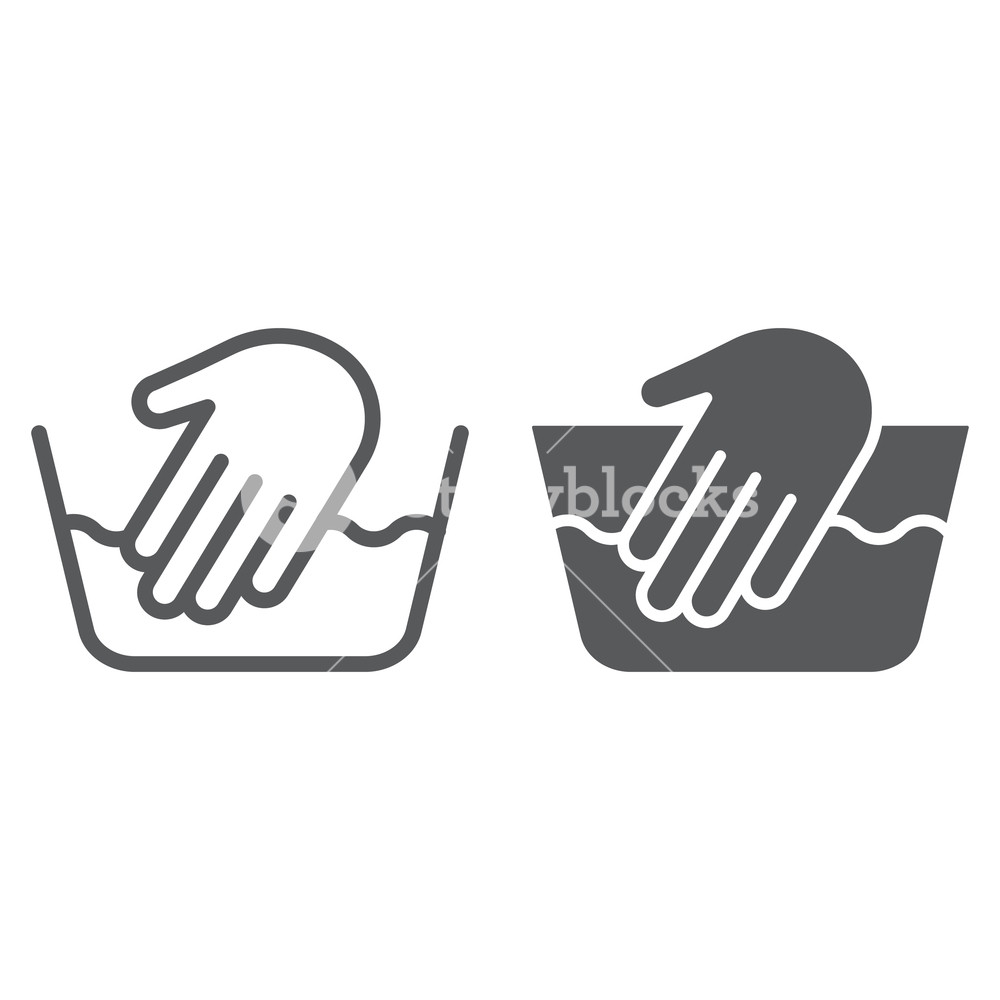 1000x1000 Hand Washing Line And Glyph Icon, Laundering And Wash, Hand Sign