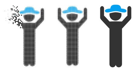 450x238 Gentleman Hands Up Icon In Fractured, Pixelated Halftone