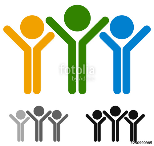 500x477 Tricolor Human Icon Stick Figures With Hands Up Stock Image