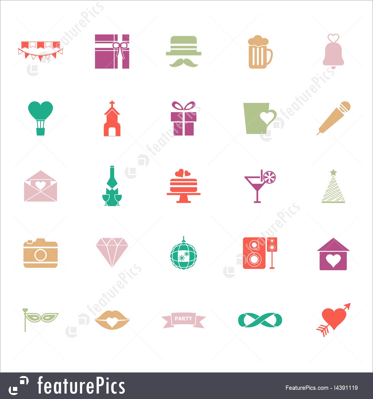 Happy Anniversary Flat Color Icons On White Background 1300x1392 Happy Anniversary Flat Color Icons On White Background