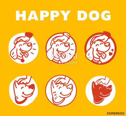 500x459 Vector Flat Hand Drawn Happy Dog Portrait Dog Logo Template Dog