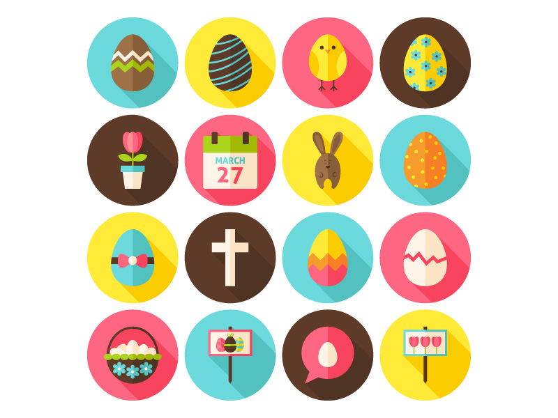 800x600 Happy Easter Flat Circle Icons With Long Shadow