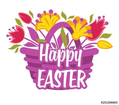500x443 Happy Easter Isolated Icon Tulip Flowers Basket Stock Image