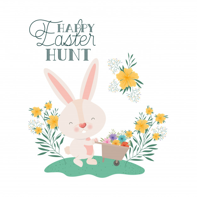 626x626 Happy Easter Hunt Label With Rabbit Icon Vector Premium Download