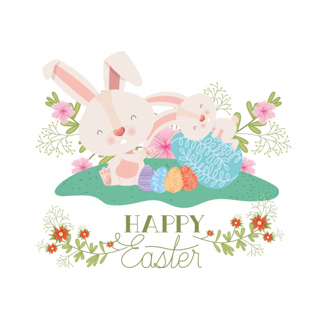626x626 Happy Easter Label With Egg And Flowers Icon Vector Premium Download