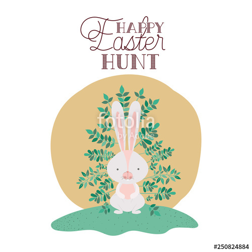 500x500 Happy Easter Hunt Label With Rabbit Icon Stock Image And Royalty