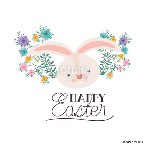 500x500 Happy Easter Label With Rabbit Head Isolated Icon Stock Image