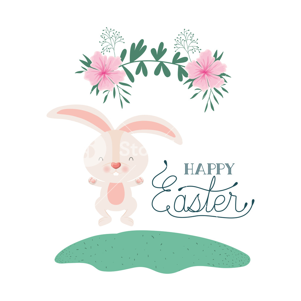 1000x1000 Happy Easter Label With Rabbit Isolated Icon Vector Illustration