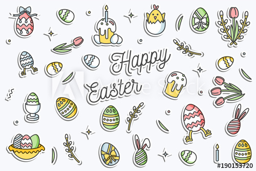 500x333 Colorful Vector Patch Badges With Happy Easter Icon Vector Linear
