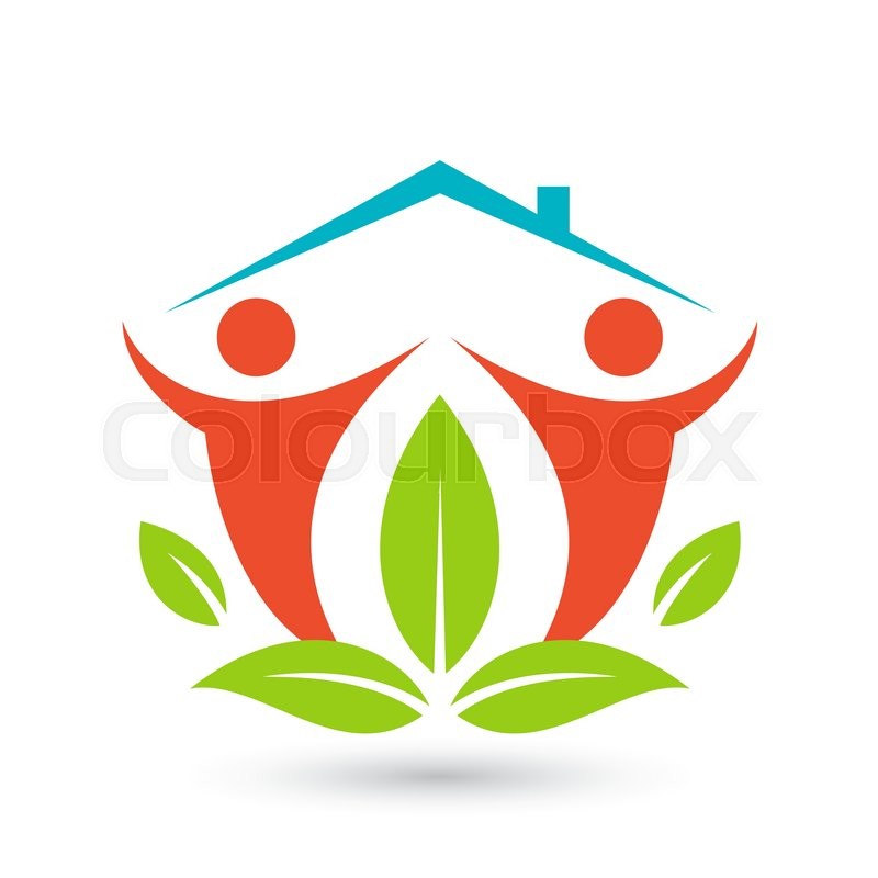 800x800 Green House Logo Happy Family Icon, Stock Vector Colourbox