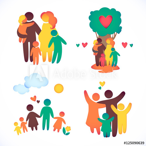 500x500 Happy Family Icon Multicolored In Simple Figures Set Children