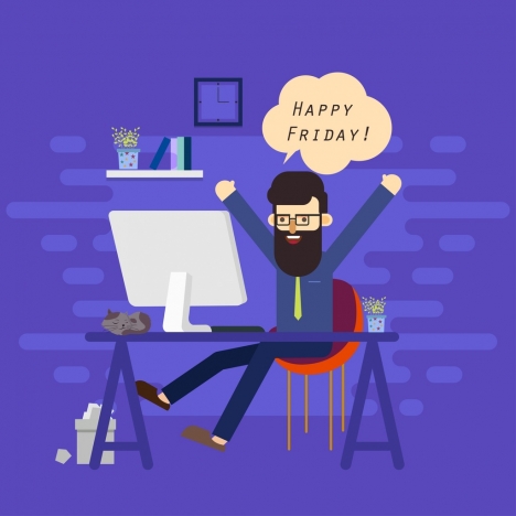 468x468 Happy Time Banner Relaxing Man Icon Cartoon Design Vectors Stock