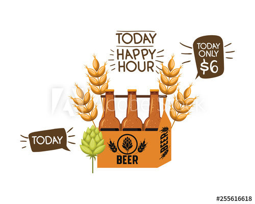 500x400 Happy Hour Label With Beer Isolated Icon